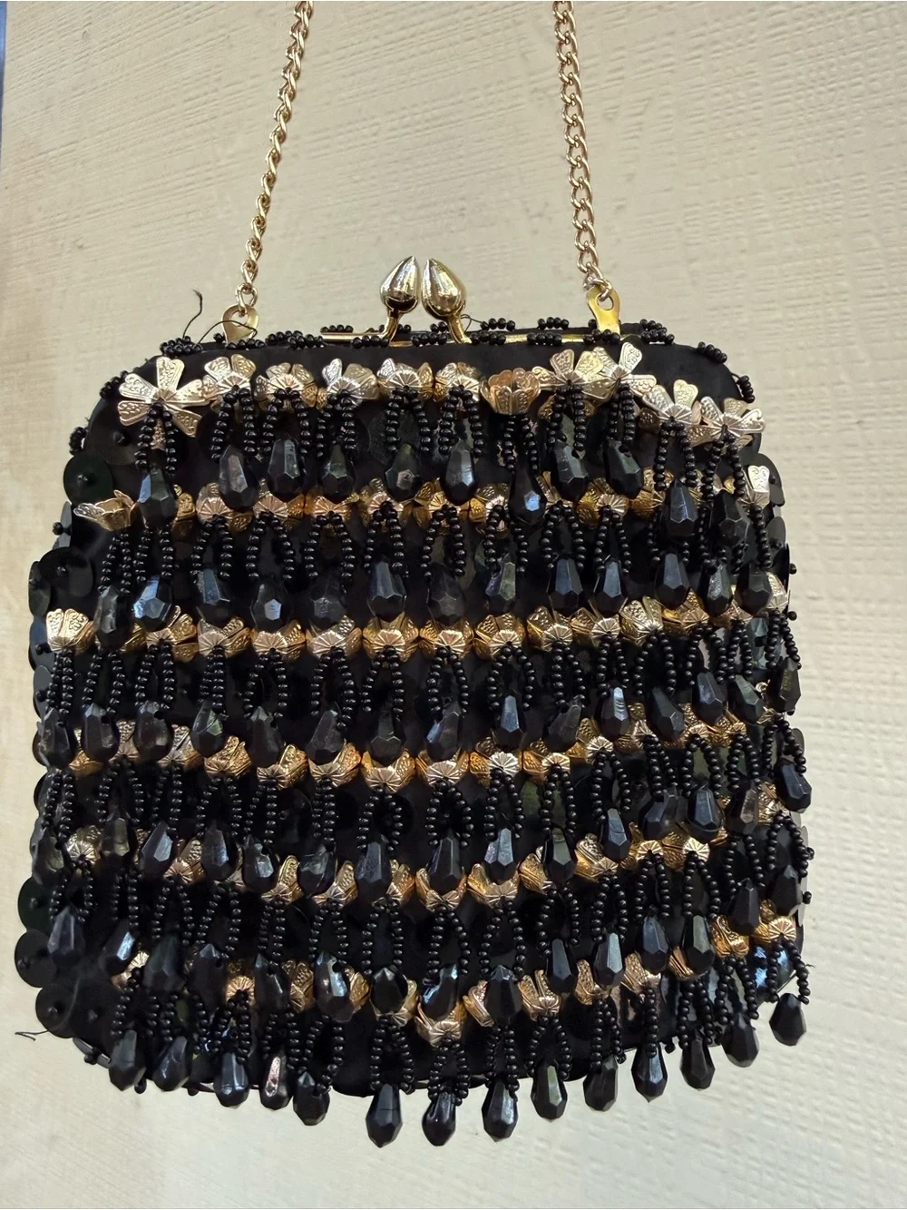 Vintage 1960s Delill Hong Kong Handmade Beaded Bag Black